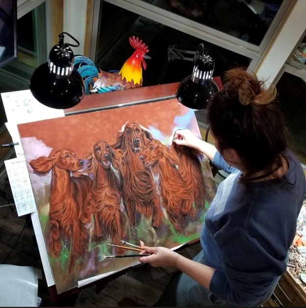 Dawn Secord at her easel. Photo, courtesy Down Secord